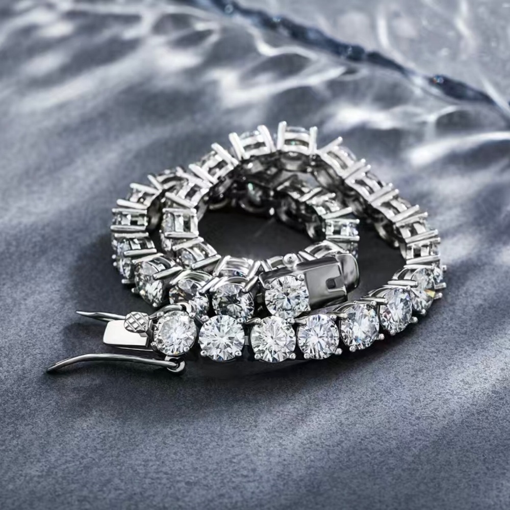Men’s 5mm round cubic zirconia 14k silver plated setting bracelet 8”